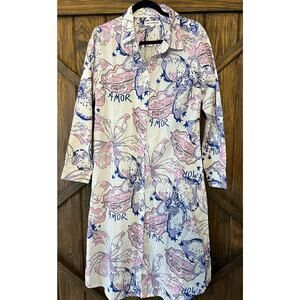 LAS SUREÑAS Amor Purple Pink Tunic Dress NWOT Sz Large Linen Cotton Button